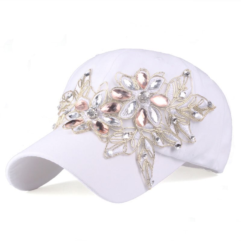 Chapeau de baseball femmes dentelle cristal coloré | Chapeau à coudre, feuilles, strass, chapeau de , ajustable, chapeau brillant