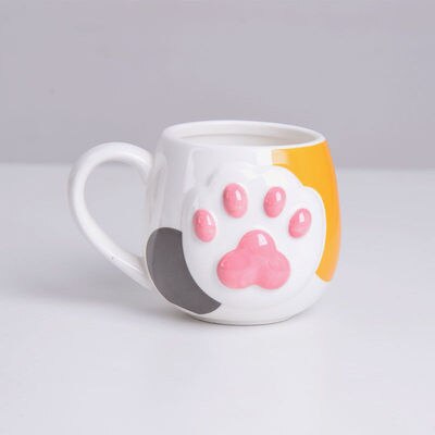 Coffee Mug Ceramic Cat Paw Ceramic Drinking Cup with Lid Milk Mugs Breakfast Oatmeal Cup Cartoon C Cup Caneca: F