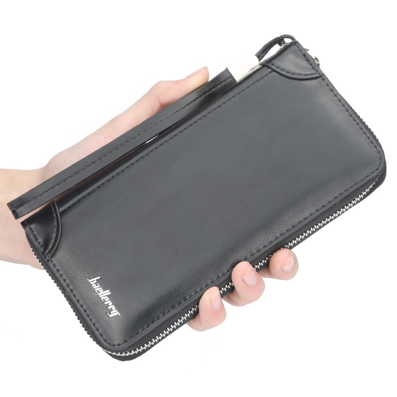 Baellery portefeuille hommes longs portefeuilles en cuir fermeture éclair hommes portefeuille mâle pochette porte-carte décontracté téléphone argent sac à main