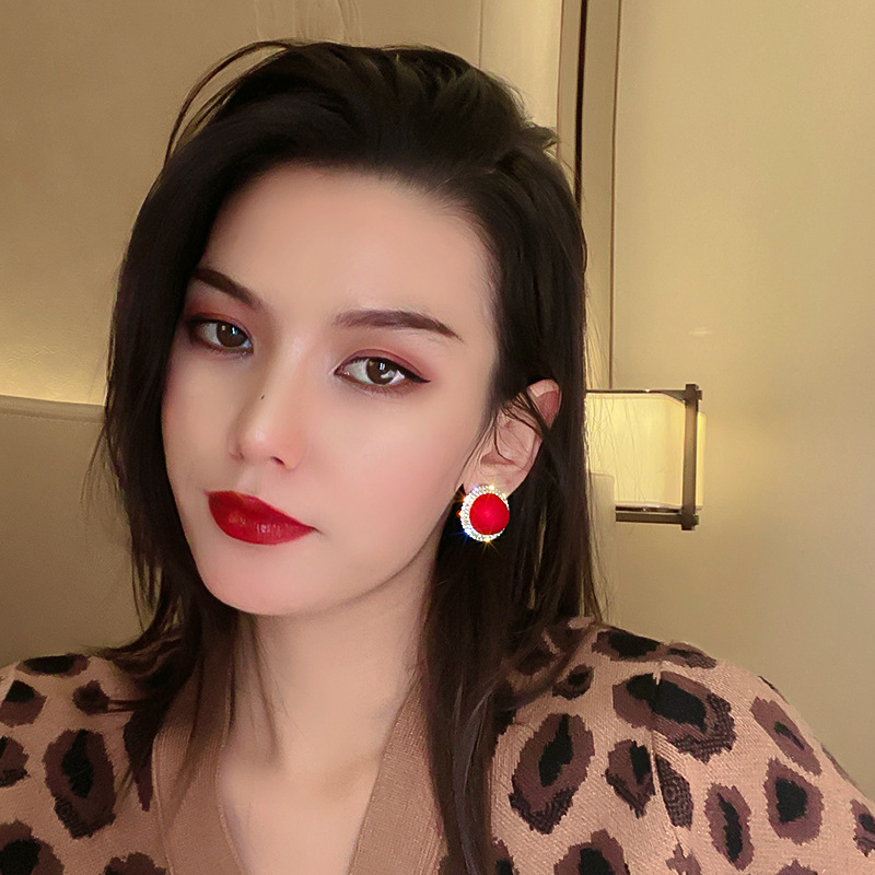 Pendientes de cristal con forma de bola para mujer y niña, aretes pequeños con forma de corazón y Bola de Color rojo geométrico, Circonia cúbica, zirconia, circonita, zirconita, , boda