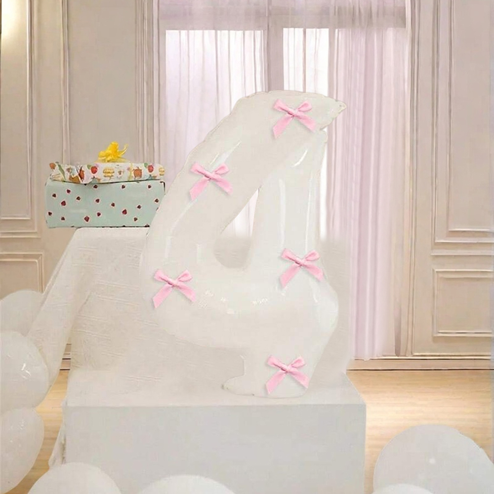 40 inch roze strik decor witte nummer ballonnen, 0-9 witte nummer ballonnen met roze strik decor, geschikt voor verjaardagsfeestje, jubileum: iridescent