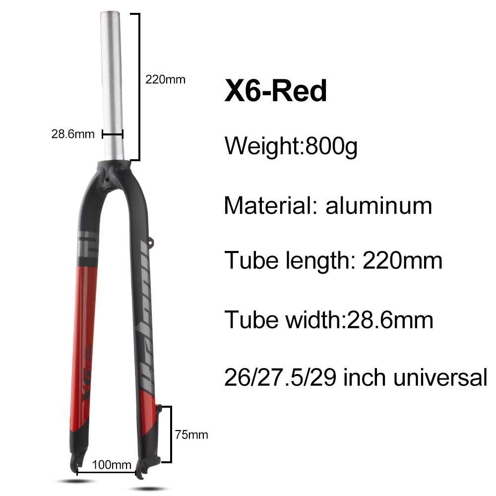 Bolany X6 Matte Rigid Fork FIt 26/27.5/29inch Aluminum Alloy Mountain Bike Fork Straight Tube 28.6mm A-pillar MTB Hard Fork: Burgundy