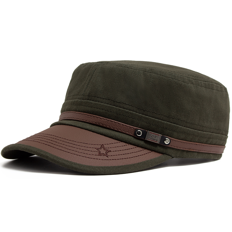 Sombrero plano para mujer, gorra de béisbol con ala de cuero PU a la para hombre, tela de algodón suave, visera informal, sombrero de camionero ajustable para otoño y verano: Verde militar
