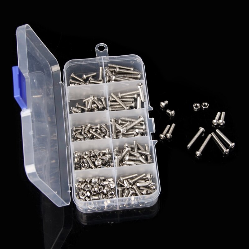 340Pcs M3 3mm Stainless Steel Button Head Allen Bolts Screws Nuts Assortment Kit