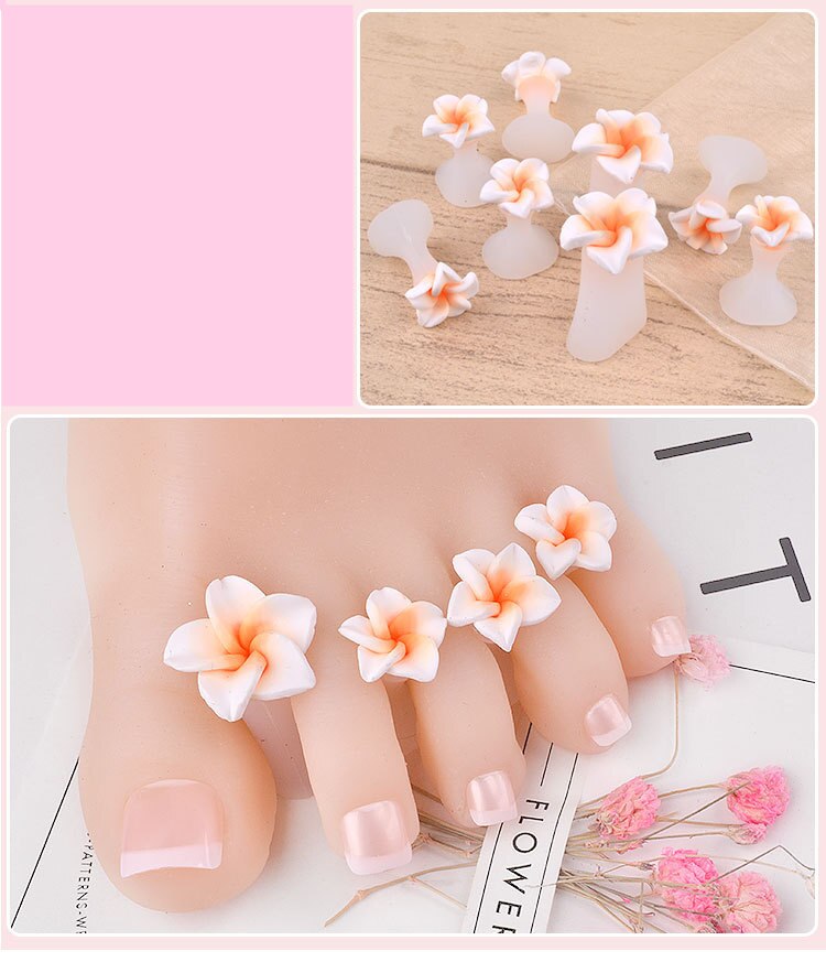 Separador de dedos de silicona suave para el cuidado de los pies, separador de dedos, margaritas, flores, perlas, corazón, diamantes de imitación, herramientas de pedicura, 8 Uds.: Naranja