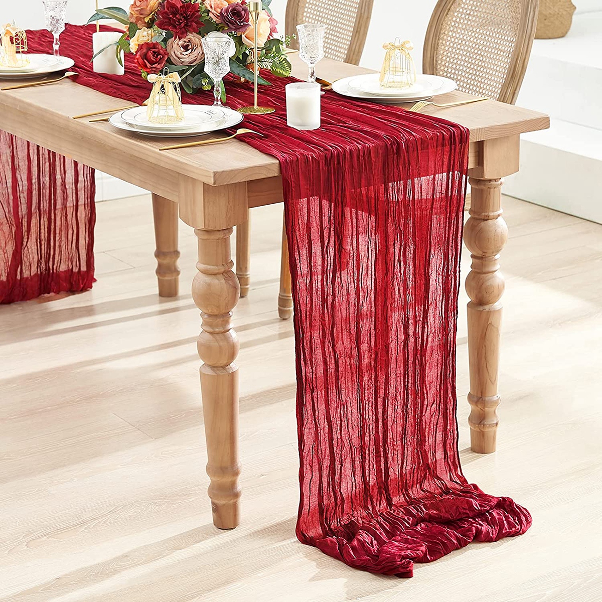 Camino de mesa de gasa semitransparente, tela de queso salvia, ajuste de mesa, comedor, de boda Vintage, banquetes de Navidad, Arcos, decoración de pasteles