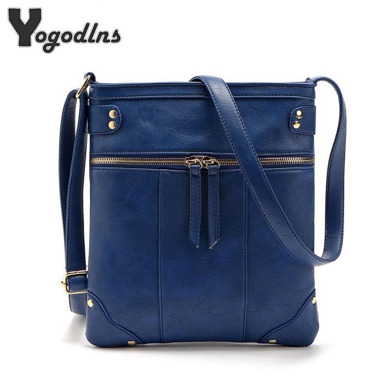 européenne Vintage femmes sac Double fermeture éclair femmes sacs de messager PU sac à bandoulière bandoulière