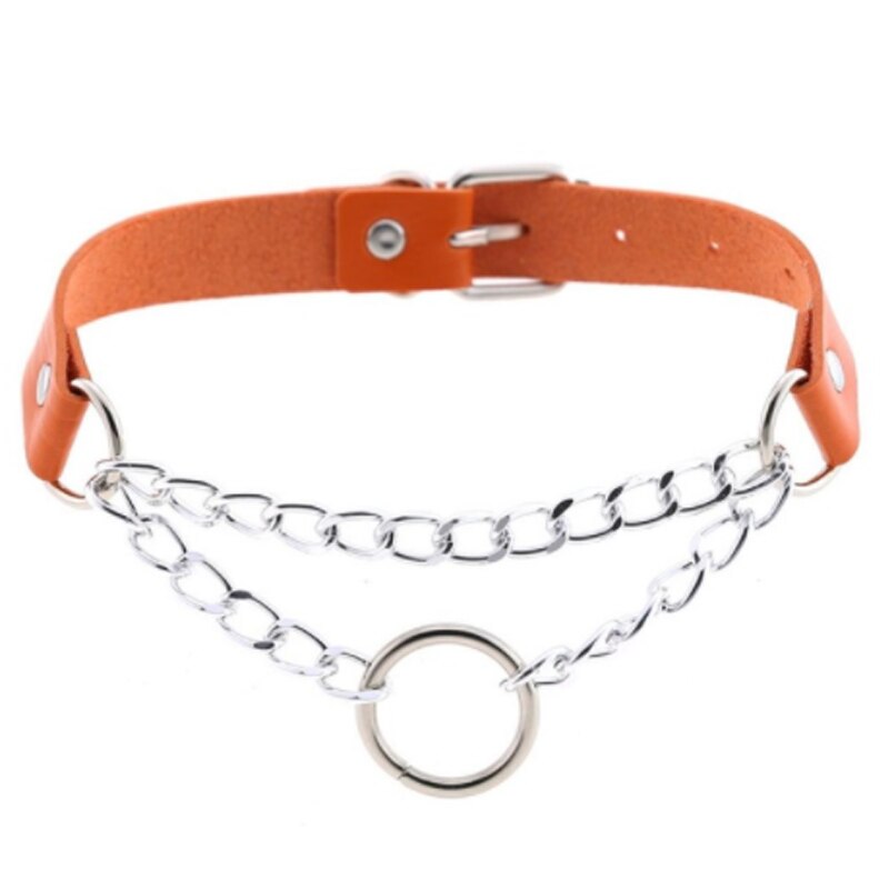 Punk choker collar for women necklace Goth Silver color chain leather choker collar women chocker girls emo jewelry: Orange