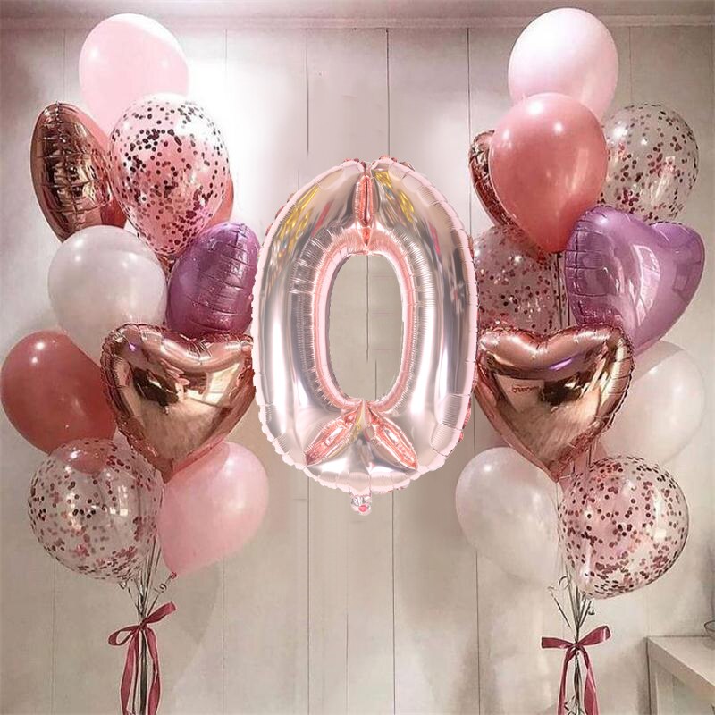 21pcs 32 inch Number Foil Balloons Latex Confetti Helium Balloons Wedding Birthday Party Decoration Supplies Baby Shower Globos: rose gold 0