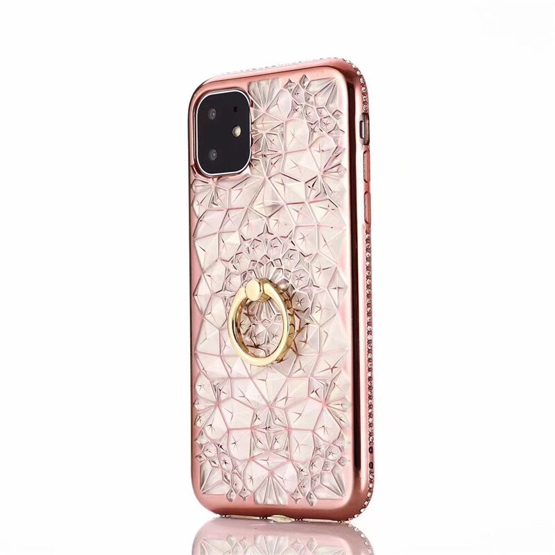 Voor Galaxy A50 Luxe 3D Zachte Ring Capa Voor Samsung Galaxy M10 A10 A20 A30 A50 A70 Ring Silicon Glitter rhinestone Stand Cover: For Galaxy A70 / Roze