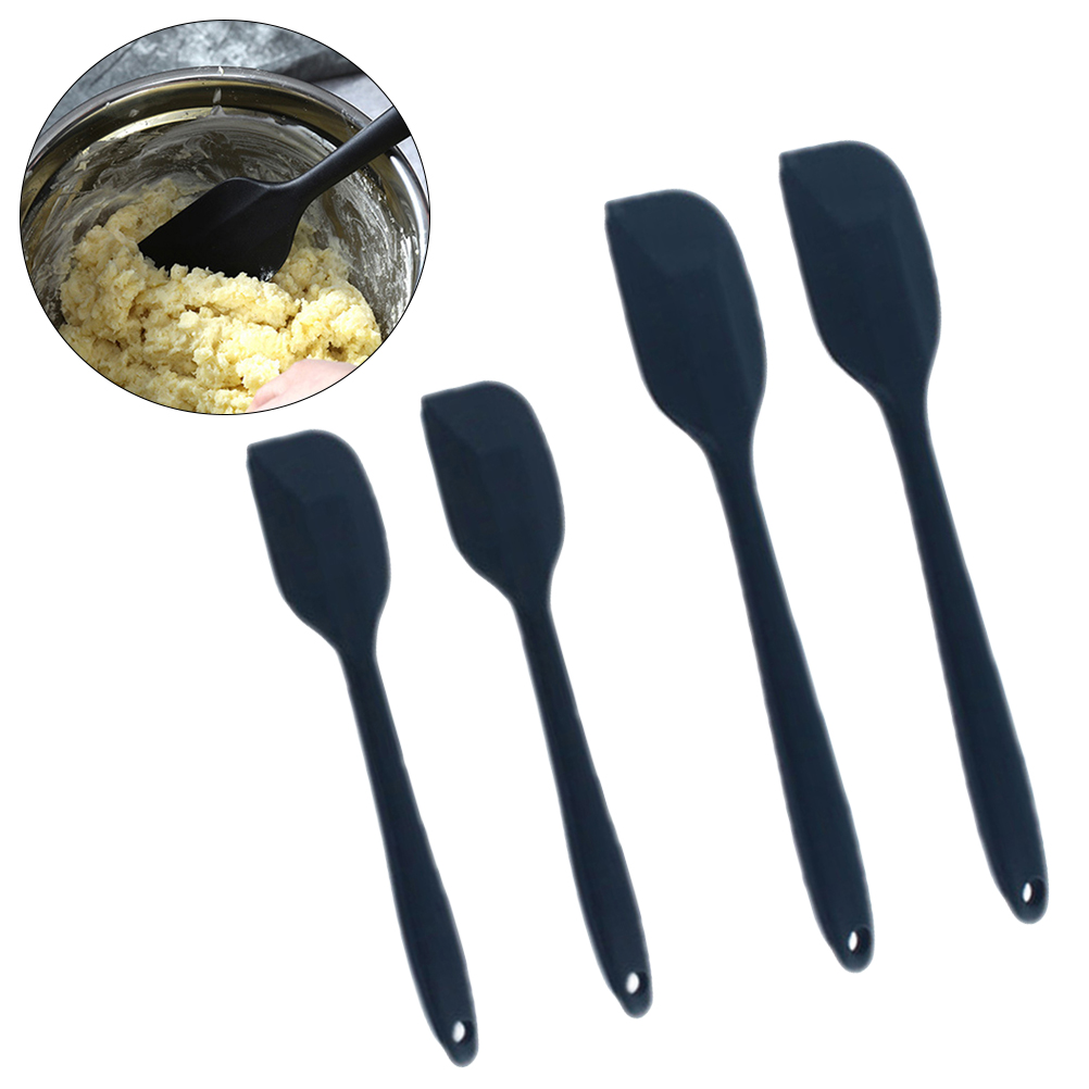 4 st värmebeständig silikonspatel skrapa köksredskap set 2 stora och 2 små spatlar diskmaskin och ugnssäker (svart)