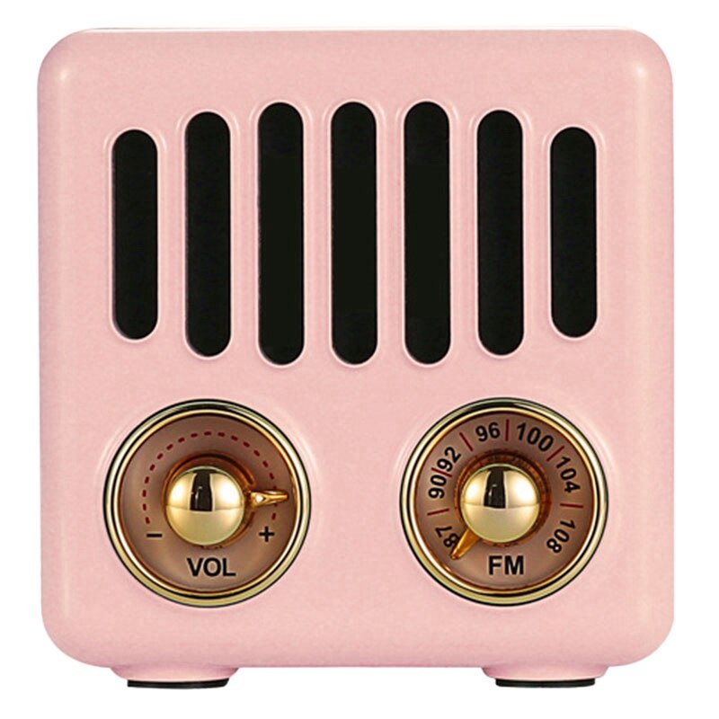 Retro Radio Bluetooth Speaker, FM Radio with Old Fashioned Classic Style, AUX Bluetooth TF Card MP3 Player: Pink