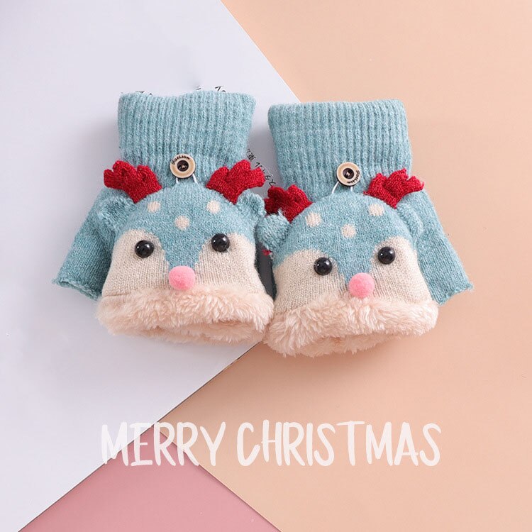 Weihnachten Elch Baby Handschuhe Halb Finger kippen Abdeckung Handschuhe Jungen Grils Ebene Warme freundlicher Handschuhe Gestrickte Handschuhe Baby Zeug: Grün