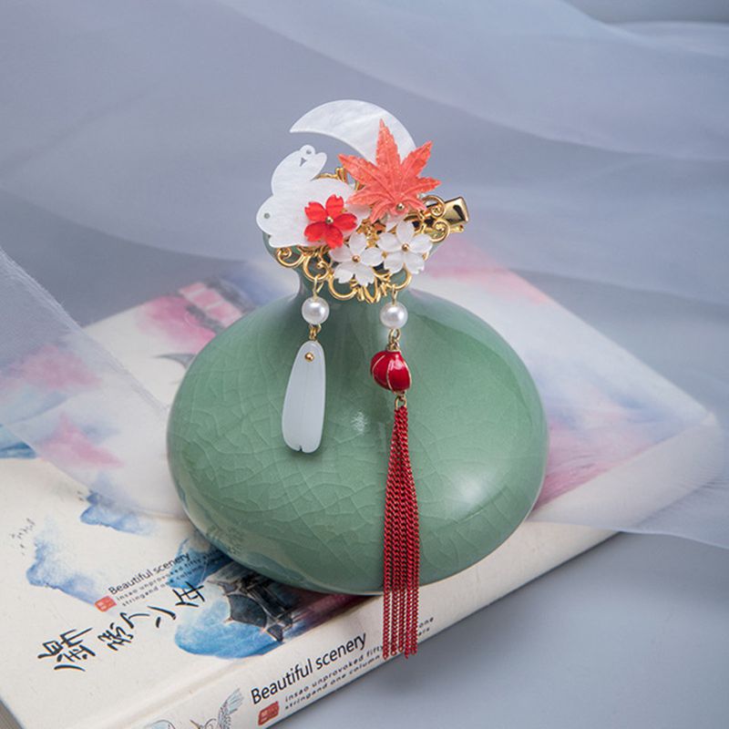 Jahrgang Haarspange Metall Haar Zubehör für Frauen Ahorn Blatt mit Quaste Hanfu Chinesische Haarnadel Kopf Schmuck