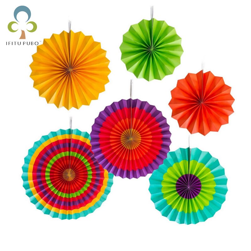 6 unids/lote papel calado Fans flores decoraciones para de cumpleaños chico Souvenirs para el año boda graduación decoración ZXH