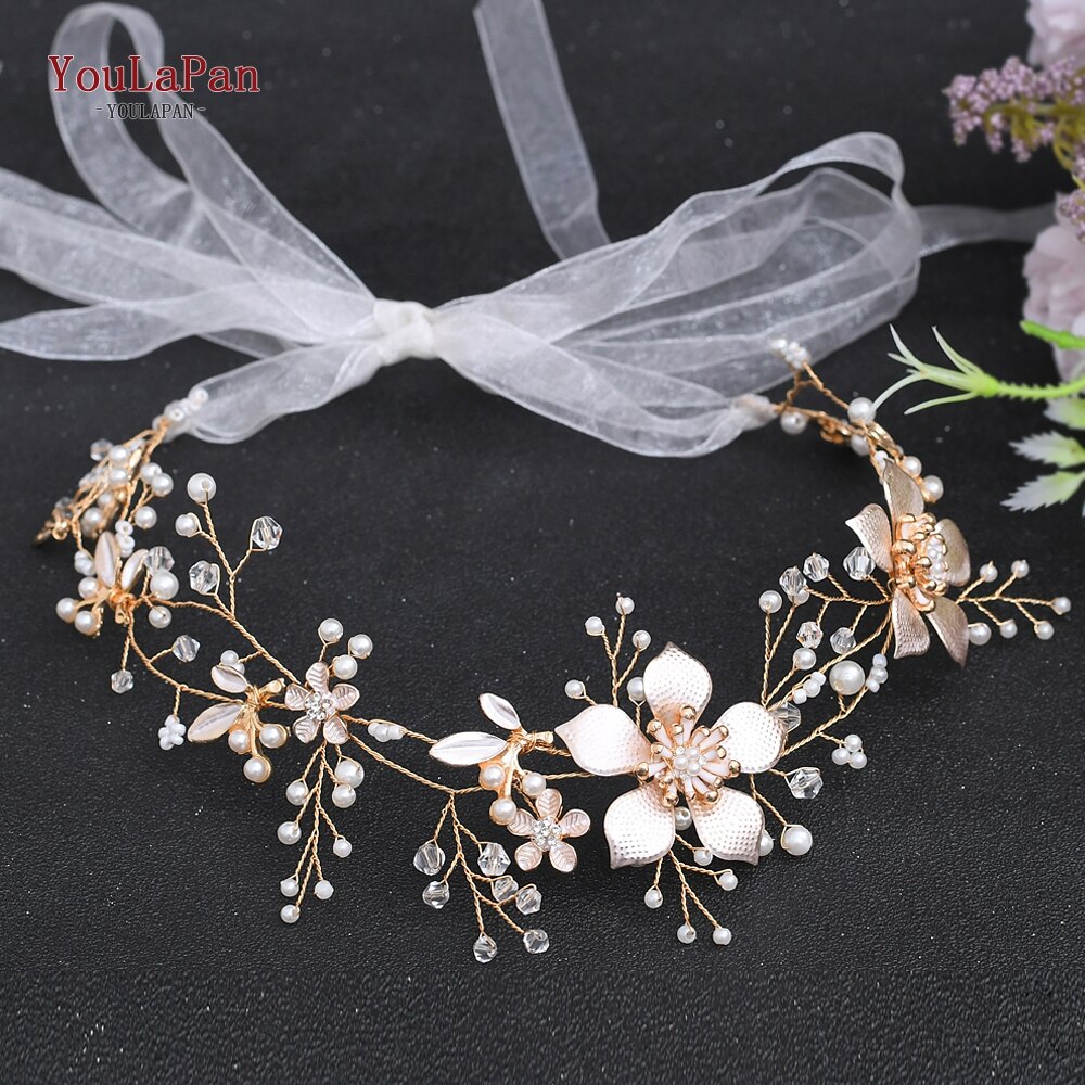 Tu La Pan HP357, diadema de aleación con flores para boda, diamantes de imitación, diadema blanca de Organza para novia, Tiara de para mujer, flor, pieza de pelo nupcial: Default Title
