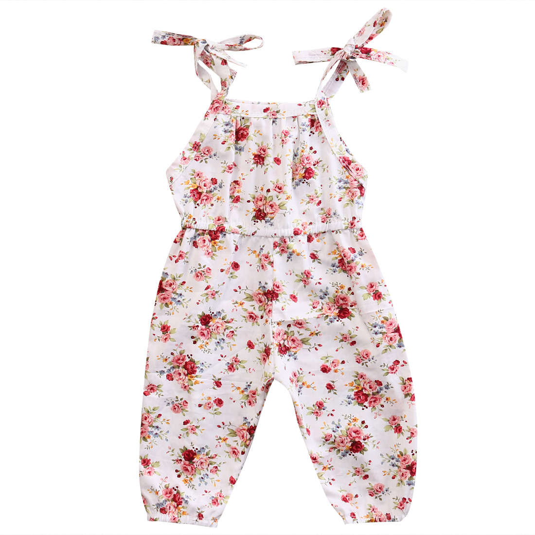 Nyfødt lille barn spædbarn baby piger tøj blomster print romper jumpsuit ærmeløs soldragt tøj 0-2t: Hvid / 24m