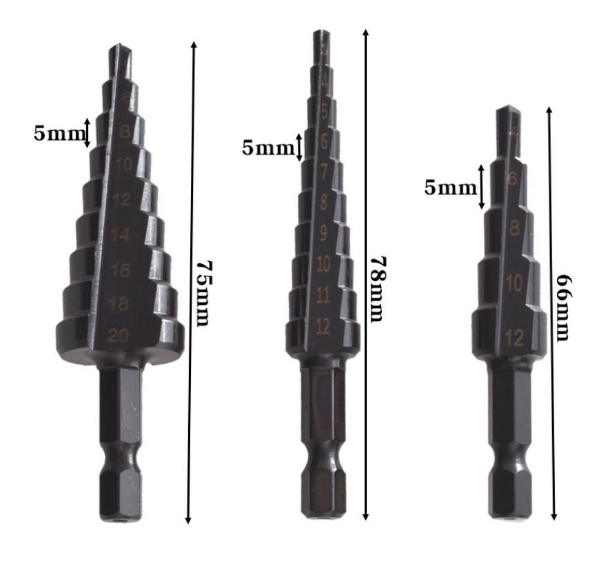 1pc HSS Step Drill Bit Set Titanium Coated Pagoda Straight Groove Step Cone Drill Bit Drilling Power Tool Wood Metal Hole Cutter