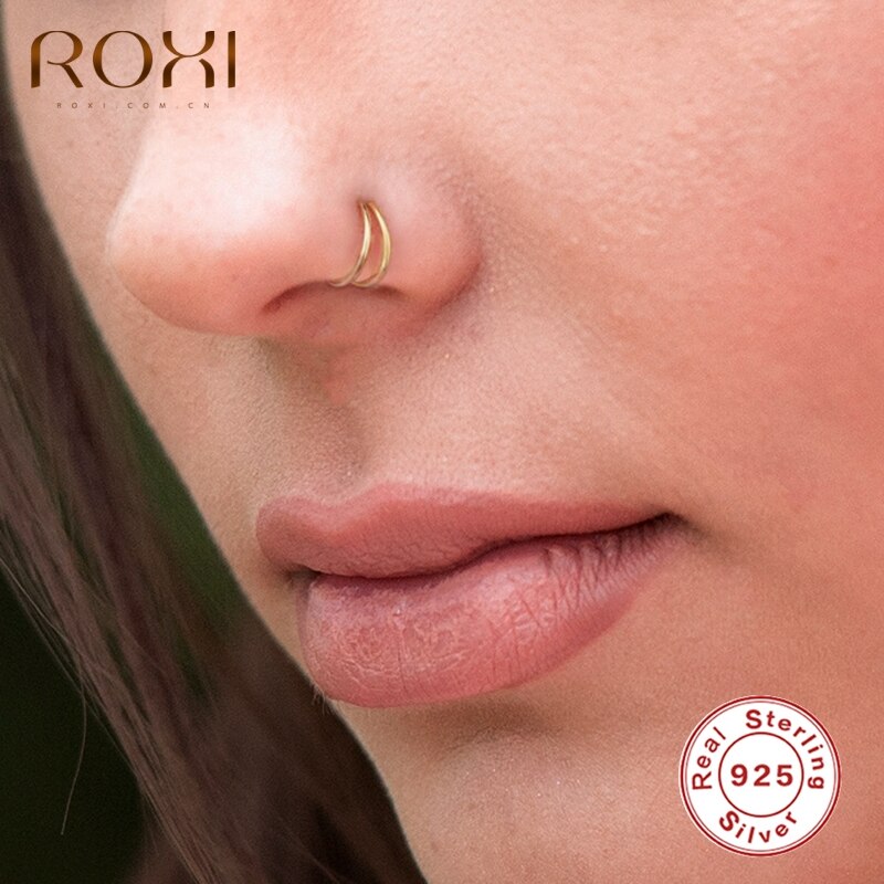 ROXI Glossy Double Round Nose Rings for Women Men Body Nose Piercing Cartilage Jewelry 925 Sterling Silver Piercing Nez