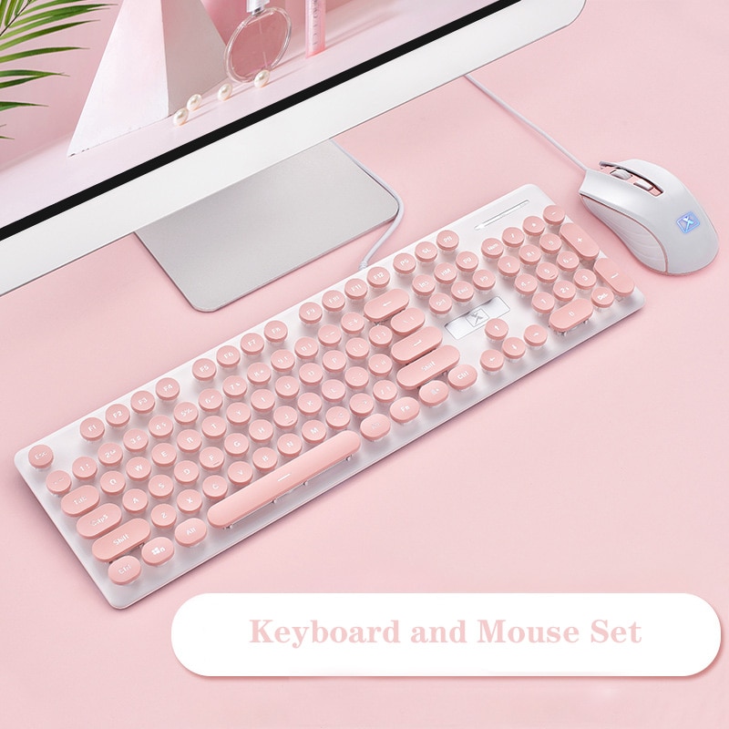 Gaming Keyboard and Mouse Wired Backlight Keyboard Mechanical Keyboard Retro Round Glowing Keycap 1600DPI Gaming Mouse Set