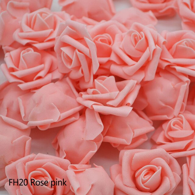 50 stk/parti 4cm kunstige blomsterhoveder håndlavet gør-det-selv bryllup boligdekoration multi-brug pe skum rose dekorative blomster forsyninger 65z: Lyserød  fh20