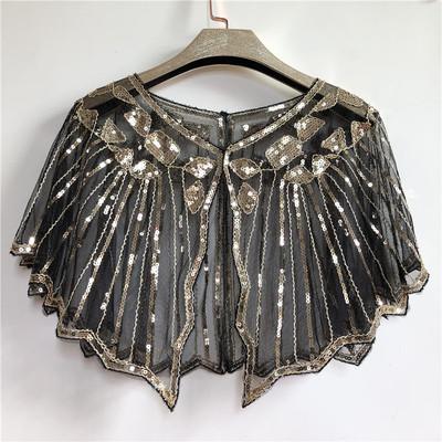 Châle de mariée , 16 couleurs, enveloppe en dentelle noire, boléro Cape courte pour femmes, paillettes scintillantes, veste d'été en dentelle noire: goldbead