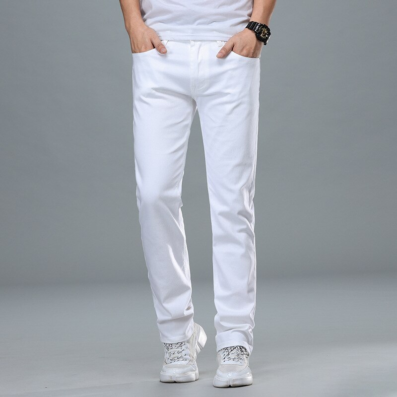 Klassisk stil mænds almindelige pasform hvide jeans business smart denim avancerede stretch bomuldsbukser mænds bukser ,109