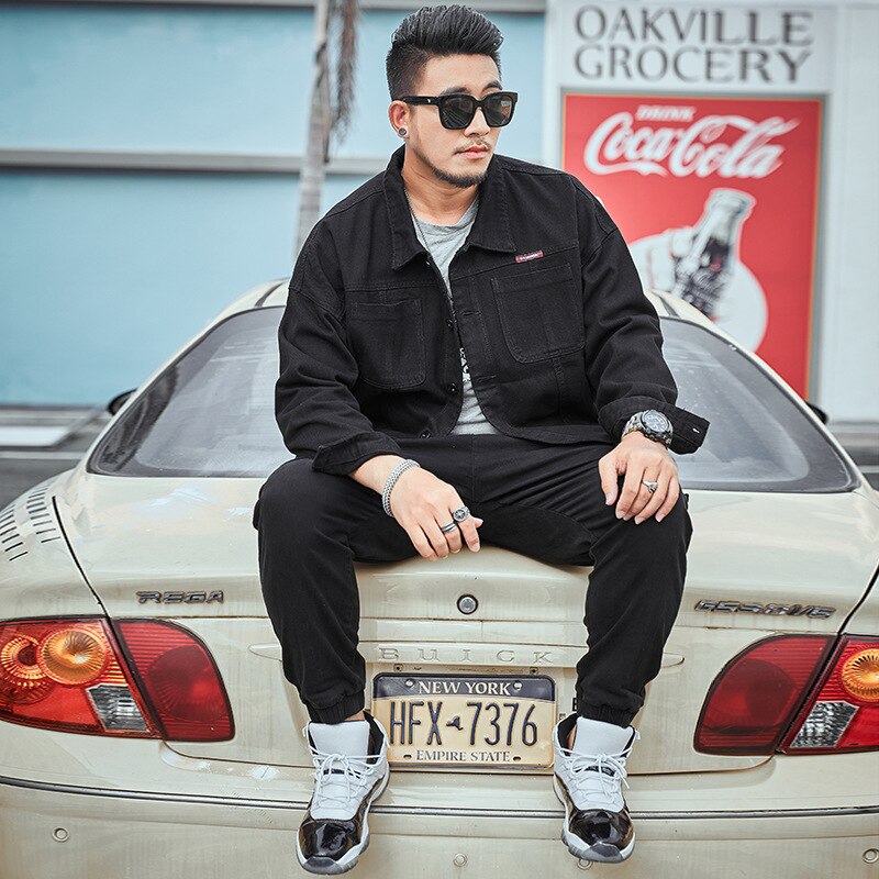 plus size M-8XL denim jacket men autumn and winter loose long sleeve denim jacket for men