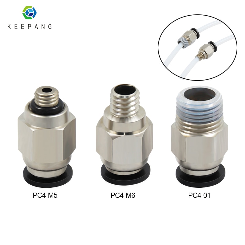 Encaixes pneumáticos do conector da impressora 3d PC4-01 PC4-M5 PC4-M6 diâmetro 4mm ptfe tubo conector do acoplador rápido conector pneumático