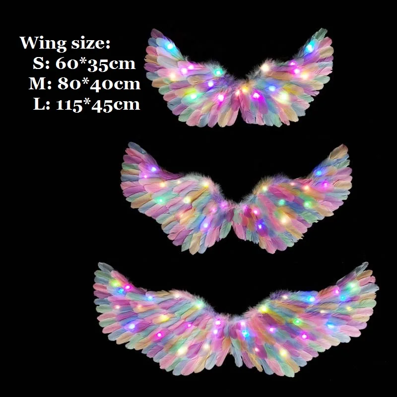 LED Light Up Glow White Colors Feather Angel Wings Costume for Kids Adults Halloween Christmas Year Eve Glow Party Supplies: S / Deep Sapphire