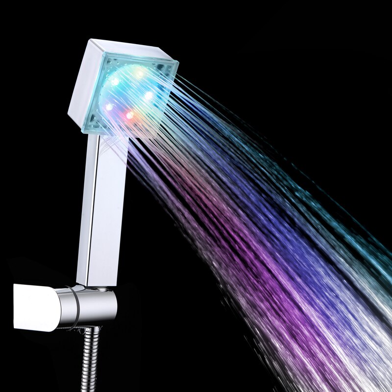 LED Square Bathroom Handheld Shower Head Home Bath Rainbow Changing LED Shower Head Bathroom Showerheads Bathroom Products: Colorful 1