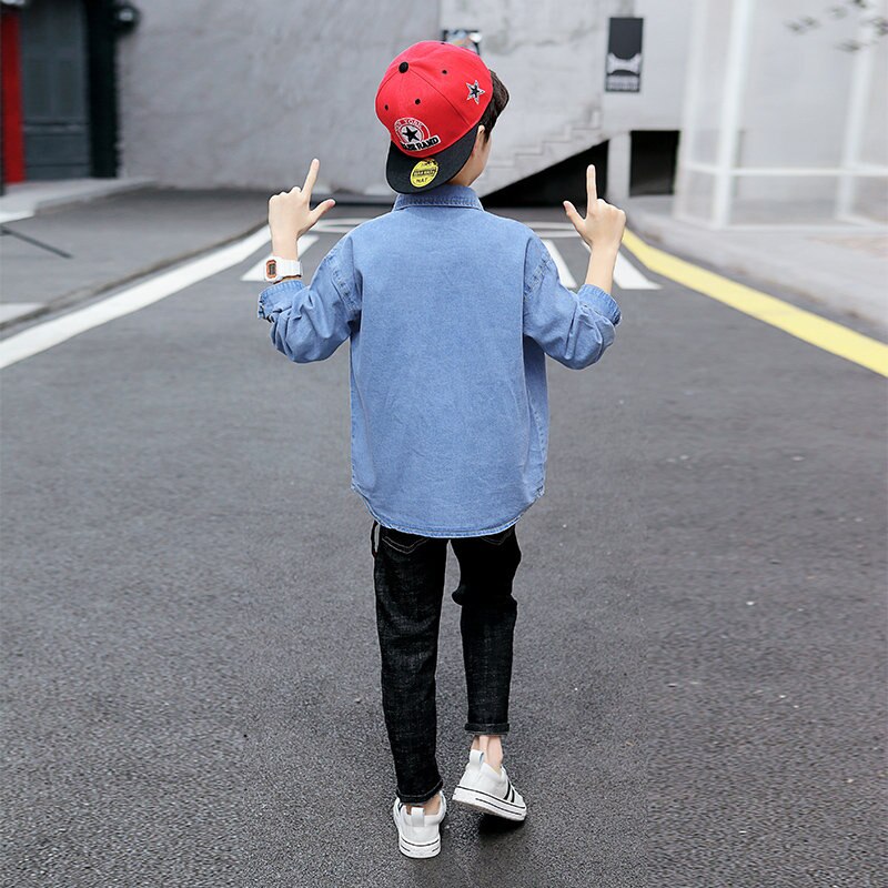 Camisas vaqueras 100% algodón para niños, camisas escolares de para niños, blusa vaquera de manga larga, chaqueta para niños adolescentes de 4 a 13 años