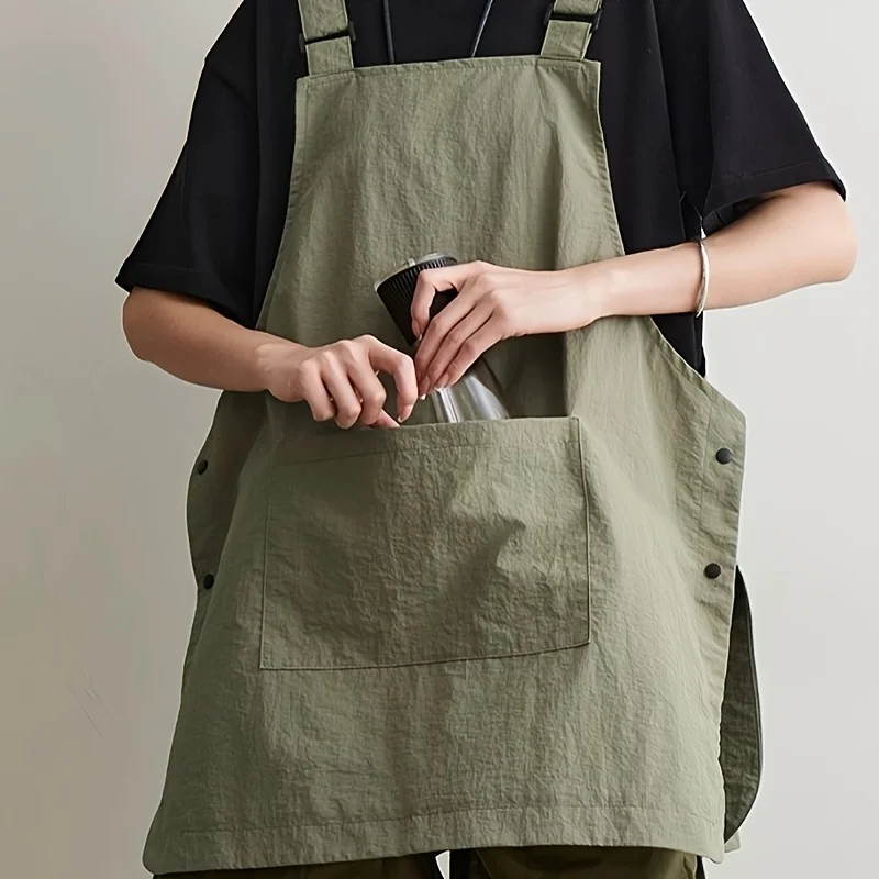 Japansk vandtæt arbejdsforklæde - unisex barista/cateringforklæde kraftig køkkenforklæde med lommer (sort/grøn)