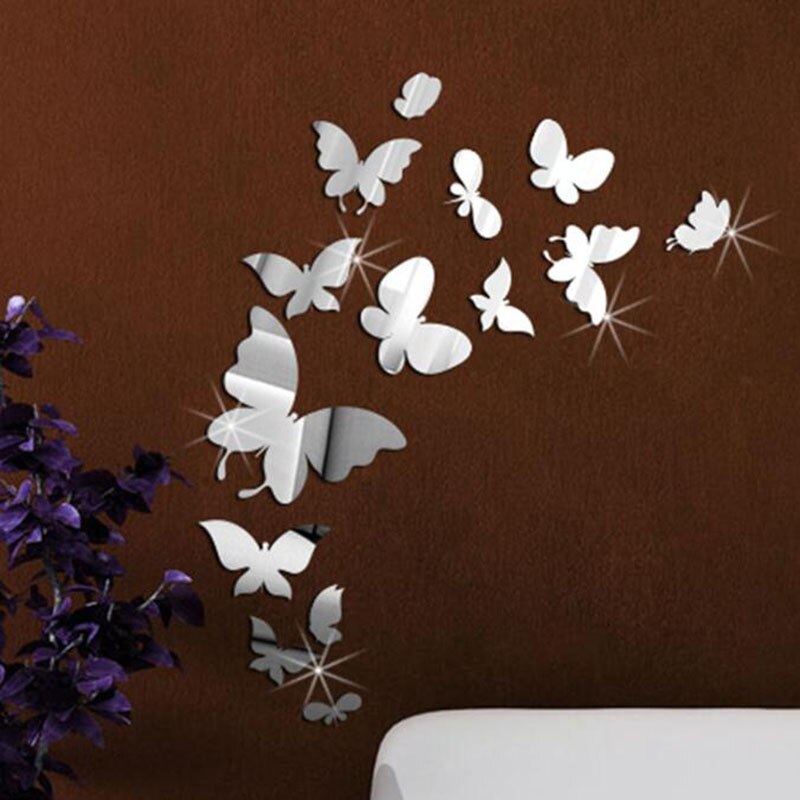 2sets 3D Acrylic Mirror Wall Sticker Butterfly Mirror Stickers Poster Living Room Festival Party Decoration DIY Art Mural