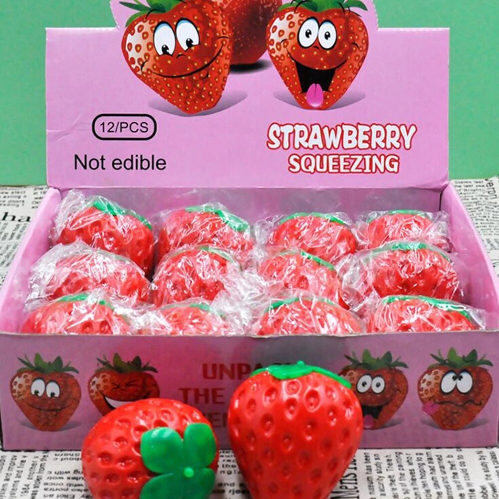 Stressabbauendes quetschspielzeug mit früchten, bunte erdbeerkugel, blasenkugel, knetball, antistress-spielzeug