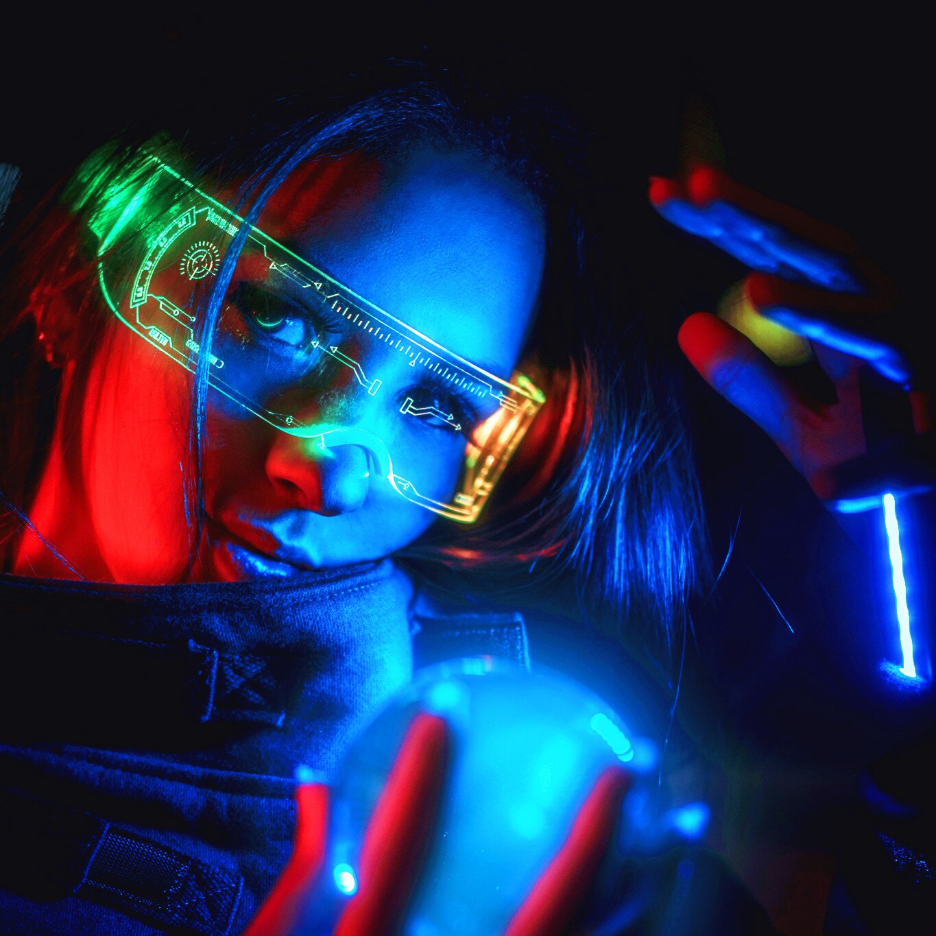 Futuristic Honeycomb LED Glasses with Dual Control Light Up Glasses for Women Cool Neon Cyber Robot Sunglasses Luminous Goggles