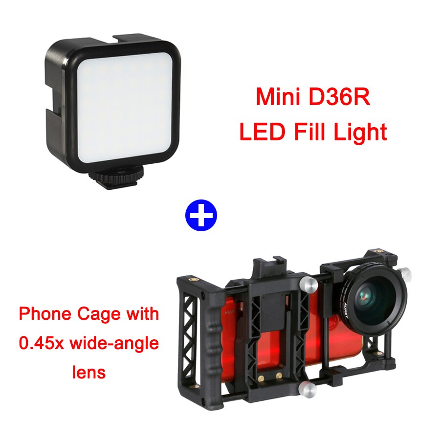 MAMEN Mini D36R LED Video Light Set Smartphone Vlogging Kits With Microphone Phone Cage Tripod For Video Shooting Photo Light: Package 10