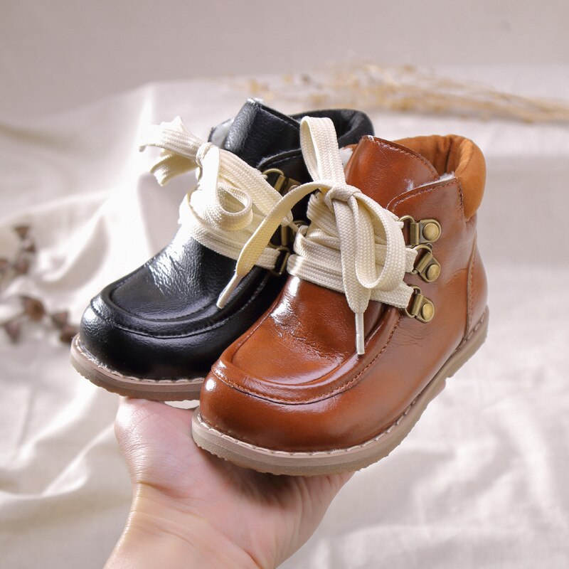 ULKNN Children's Boots Autumn Winter Baby Outdoor Shoes PU Leather Warm Girls Princess Shoes Comfortable Low Anti slip