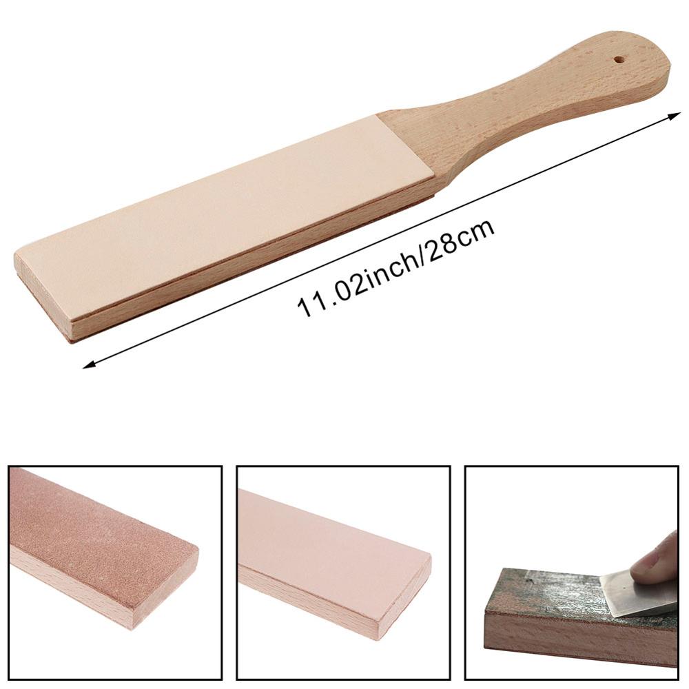 Lmdz 1pc slipbräda läder hantverksvässare trähandtag dubbelsidig läder polerbräda verktyg utan polerpasta