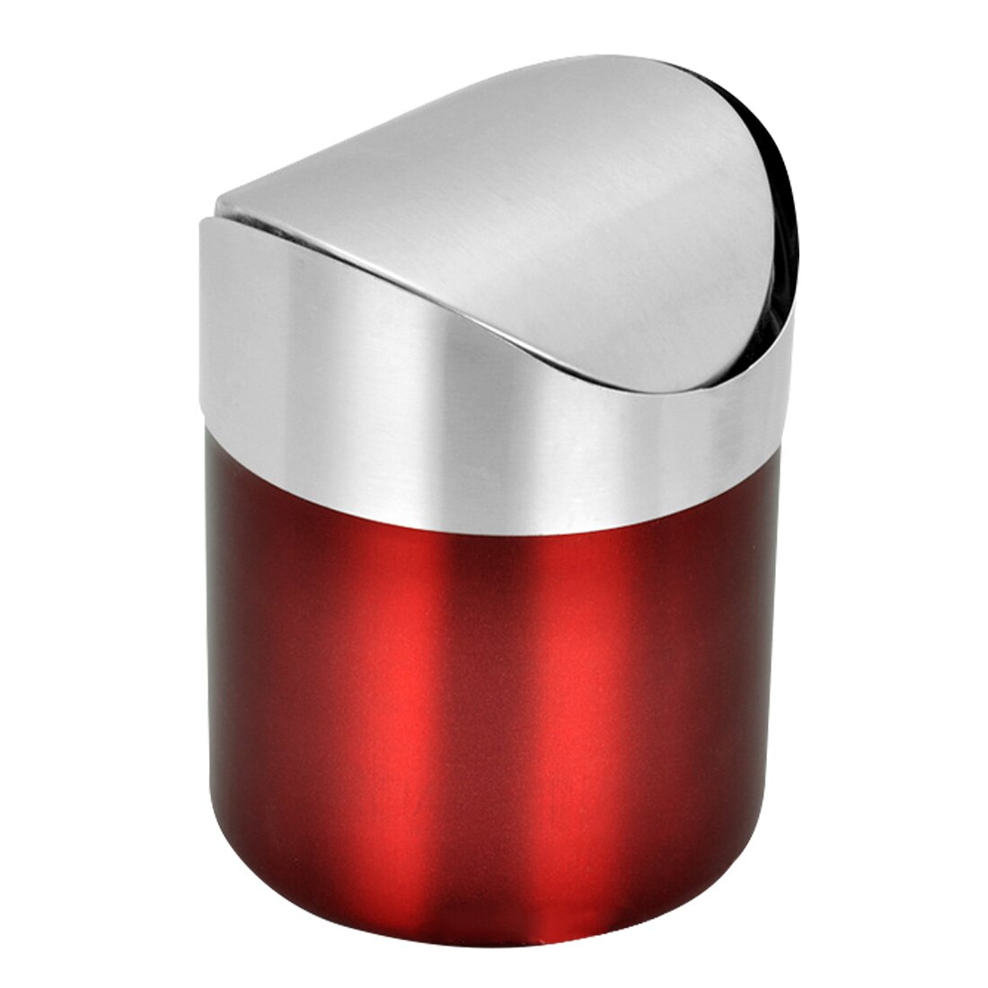 Farverigt rustfrit stål skraldespand bordplade affaldsdåse med svinglåg 1.5 l mini skraldespand bordplade kontoraffald: Rød