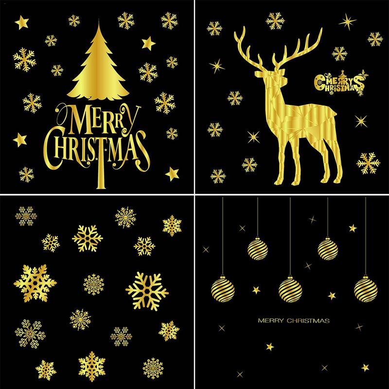 Kerst Lijmloze Statische Stickers Goud Kerst Raamdecoratie Stickers