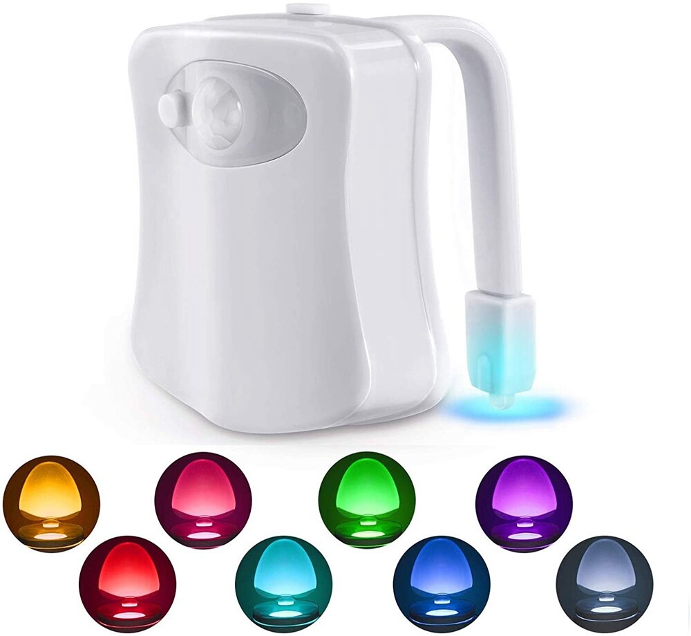 Slimme toilet led nachtlamp draadloze pir bewegingssensor nachtlamp op batterijen 8- kleuren waterdichte wc automatische sensorlamp