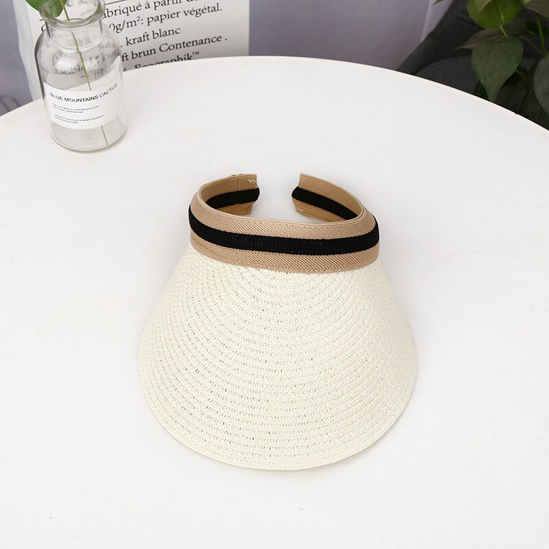 Susi & Rita gorra visera de verano para mujer, sombreros de paja de ala ancha, sombrero de playa para mujeres , sombrero Casual vacío, gorra Casquette: White