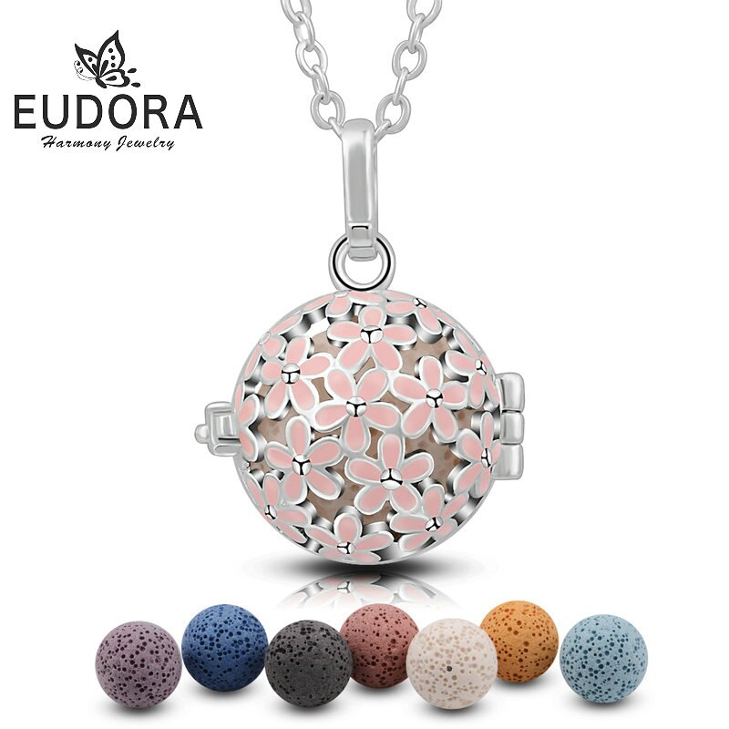 Eudora Cherry Harmony Bola Ball Small Pink Floral Diffuser Lockets Copper Women Angel Caller 18mm Locket Cage Pendants For DIY