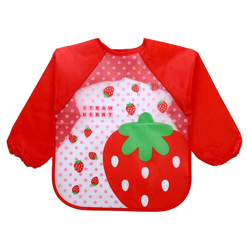 Baby Bibs Waterproof with Long Sleeve Baby Feeding Smock Bibs Plastic Bib Baby Apron for Kids Eat Breastplate Children 2-5 Years: Strawberry