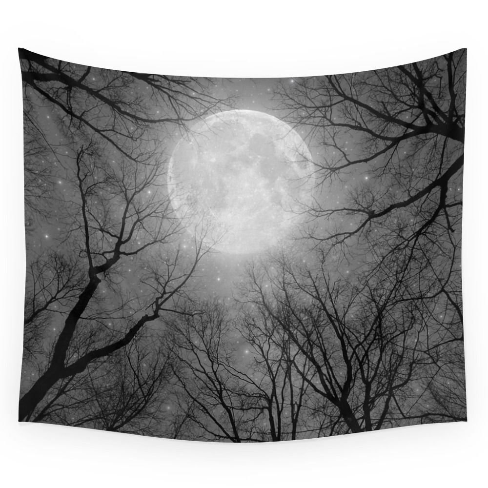 Niech do będzie jasny ciemny las księżyc gobelin ścienny wiszący artystyczny nadruk gobeliny dom salon sypialnia dekoracja biurowa