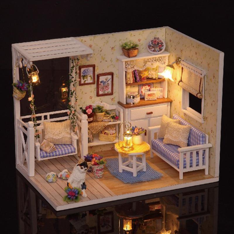 DIY Love Fortress Wooden Assemble Building Model House with LED light Birthday Christmas