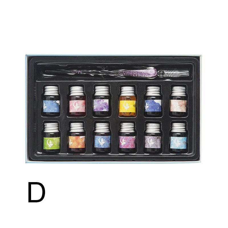 Penna Di Vetro e impostato di Inchiostri di Vetro di cristallo stellato cielo immersione Penna Penna Stilografica Inchiostri per la Scrittura di Disegno Ufficio Scuola Forniture JR D: D