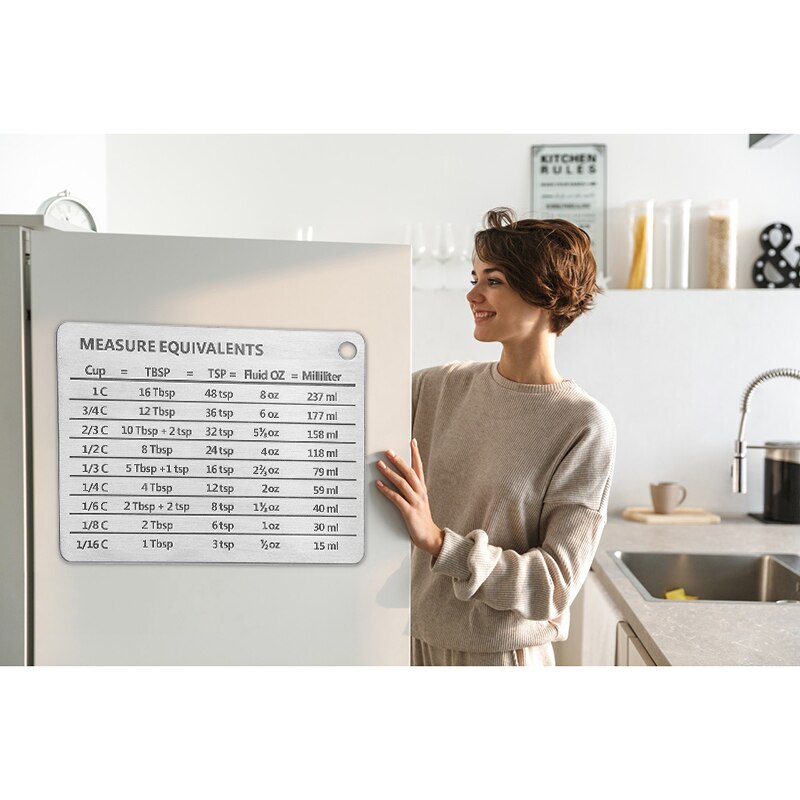 Measurement Refrigerator Magnet Stainless Steel Conversion Chart For Kitchen