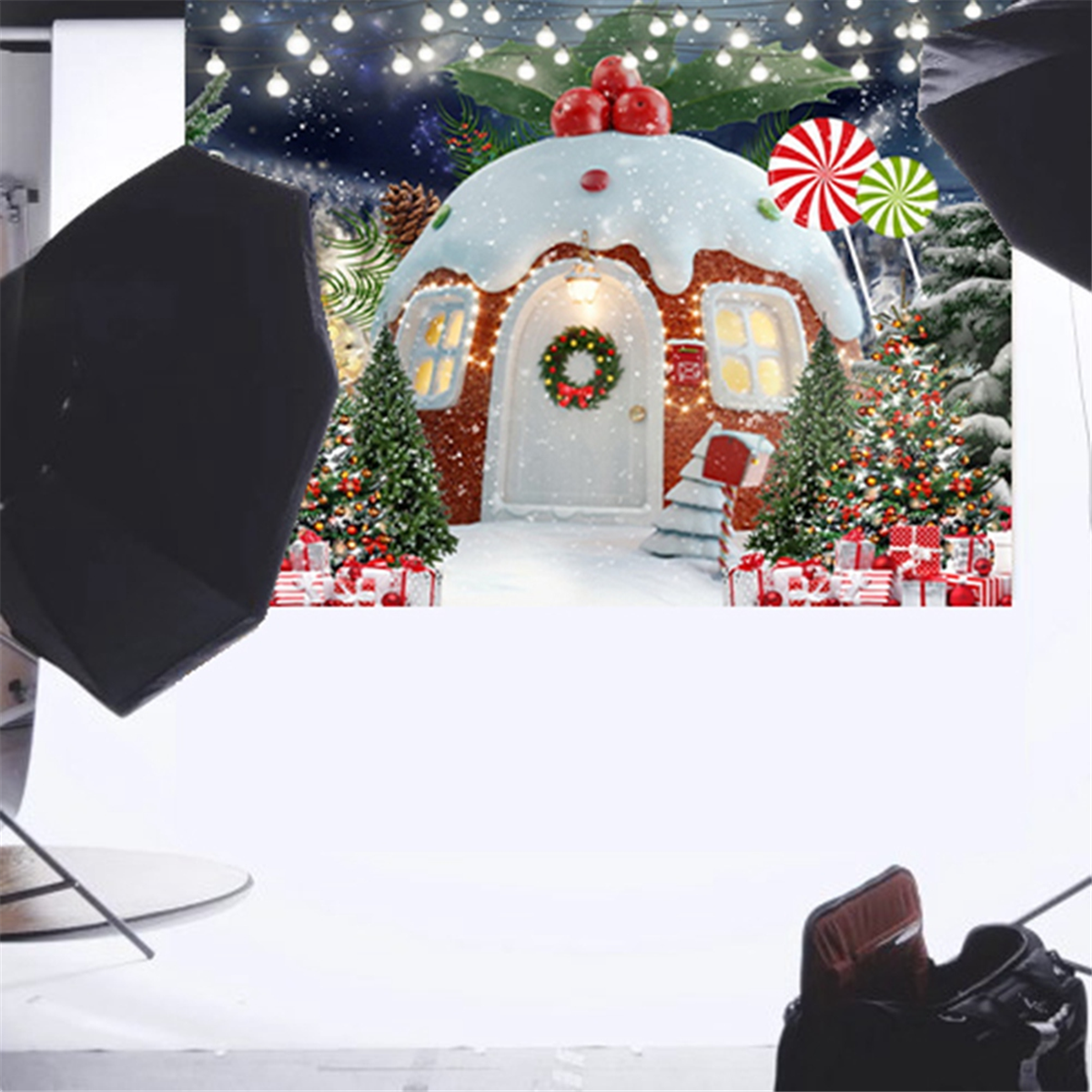 300X200cm Christmas Background Cloth Christmas Snow House Multifunctional Convenient Photography Background Cloths-Elect